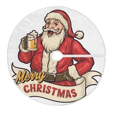 Santa Drink Beer Tree Skirt for Xmas Decor Festive Holiday Christmas Decorati...