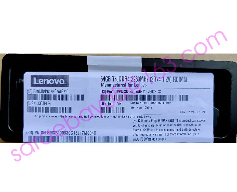 01KR356 4ZC7A08710 Lenovo/IBM 2RX4 64GB DDR4 PC4-2933Y RDIMM SR630 SR650 Memory - Image 3 of 4