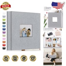 Linen Photo Album 60 Pages Self-Adhesive Scrapbook DIY Cover Window