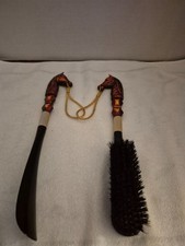 Vintage Equestrian Brush and shoehorn set molded plastic horse head set