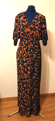 Lovestitch Maxi Dress Size Medium Large Navy Kimono Sleeve Double-V Neckline