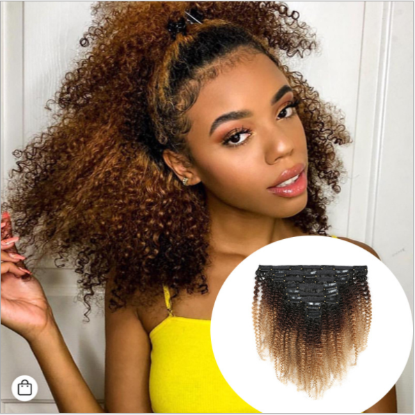 20 Inch Human Hair Clip-In Extensions, Afro Kinky Curly 120g Amazon.com : Jiarosi Kinky Curly Clip in Hair Extensions  main image 2
