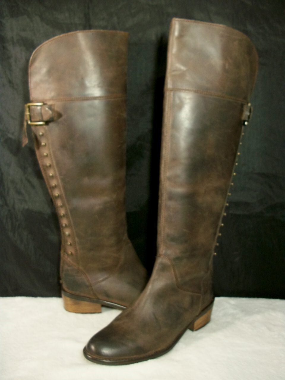 DIBA SUTTON BROWN DISTRESS LEATHER BACK ZIP ABOVE KNEE RIDING BOOTS 7M FREE SHIP