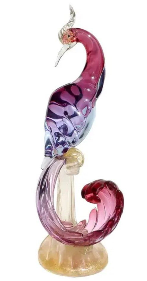 Barbini Murano Purple Gold Bird of Paradise Italian Art Glass Pheasant Sculpture