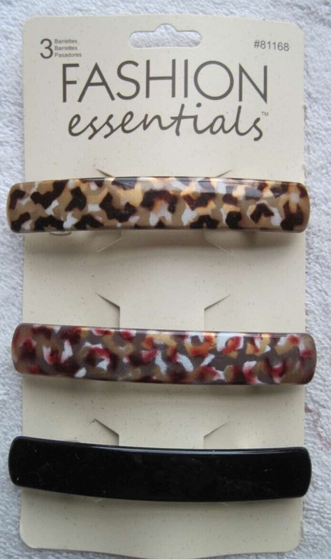 3 Fashion Essentials 3 1/2" Hair Barrettes Black Neutral Speckled Secure Hold