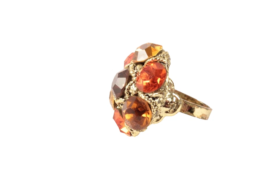 Large Statement Rhinestone Adjustable Ring Yellow Orange Amber Super Bling - Image 3 of 4