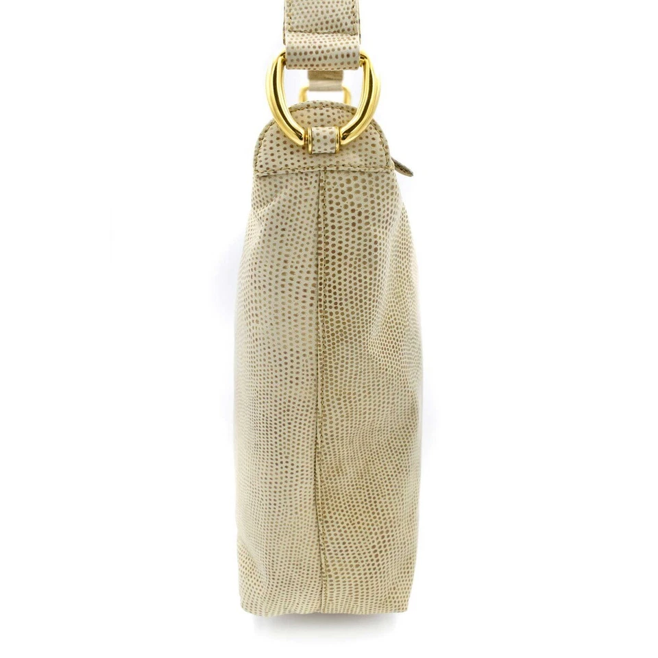 Bolso de hombro de cuero con estampado de piel de reptil bronceado brillante Escada Foto 2 de 4