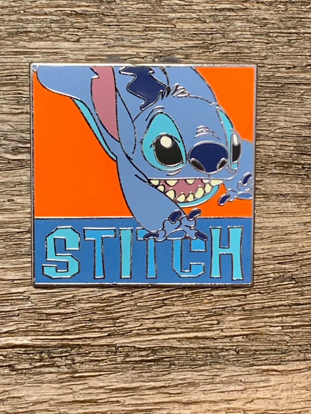 Disney Pin Back Button Stitch Square Orange Background 2012