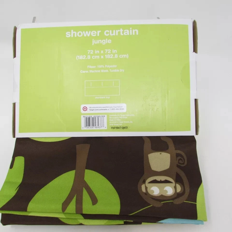 Cortina de Ducha Circo Marrón Verde Selva 72x72 Jirafa Mono Safari Niño Baño NUEVO Foto 3 de 4