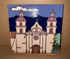 Santa Barbara Tenth Mission Hand Painted Tile Trivet Wall Hanging Triton Tile
