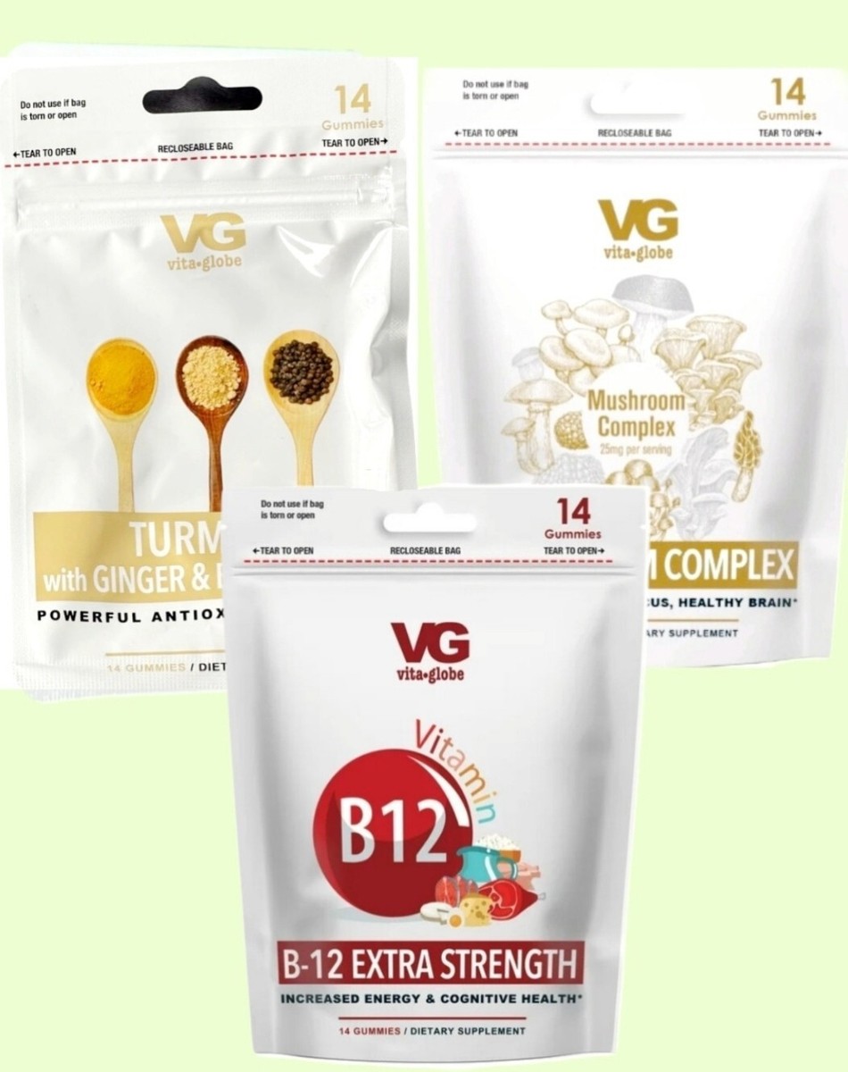 VitaGlobe- B12,Mushroom, TURMERIC Gummies 2/25 exp. SUPPLEMENT