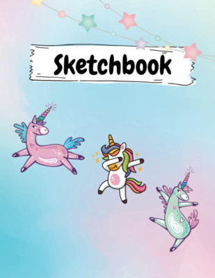 Sketchbook: Cute Unicorn Drawing Sketchbook for Girls (Size 8.5 X 11) Large Kawa