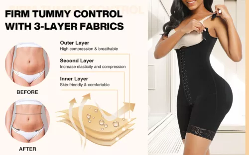 Fajas Colombianas Shapewear Tummy Control Bodysuit High Compression Body Shaper - Picture 3 of 17