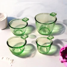 Green Depression Style Glass Measuring Cup Set, Vintage, Dish, Bowl, Kitchen