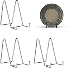 Kruodop 3 Pack 4 Inch Plate Stands for Display, Metal Frame Holder Stands for Bo
