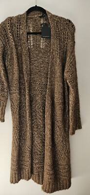 NWT Massimo Dutti Gorgeous Brown Varigated Italian Yarn Long Sweater Coat, Med