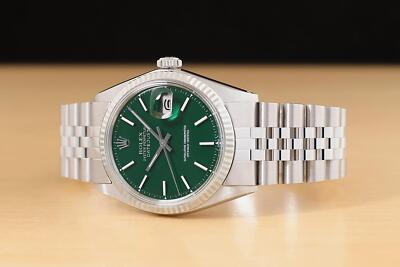 ROLEX MENS DATEJUST 1601 18K GOLD STAINLESS STEEL GREEN DIAL