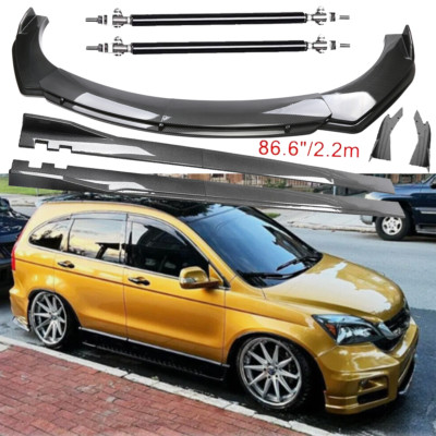 For Honda Pilot Carbon Fiber Front Bumper Lip Spoiler 86.6'' Side Skirt Kit
