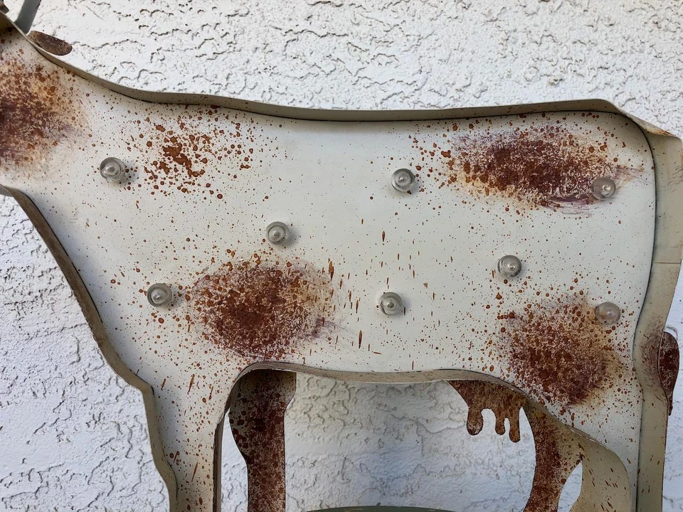 Folk ART Scrap Rustic Metal Big Cow Wall Light up Sign 20" x 15" x 2" - Image 3 of 4