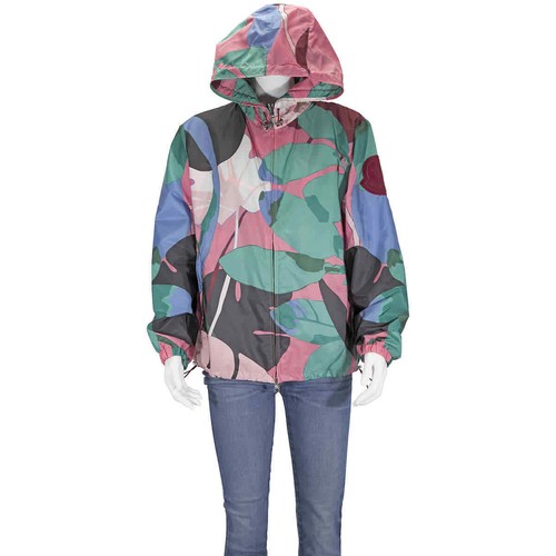 Moncler Ladies Printed Bomber Hooded Windbreaker Jacket, Brand Size 3 (Large) in Pink