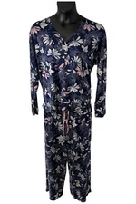 Splendid Brushed Jersey Button Detail Relaxed Pant Set Navy Floral