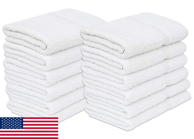 GOLD TEXTILES 12 White Economy Bath Towels Bulk 24x48 Cotton Blend Commercial Gr