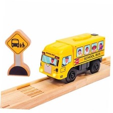 Motorized School Bus for Wooden Track - Yellow Schoolbus Themed Battery