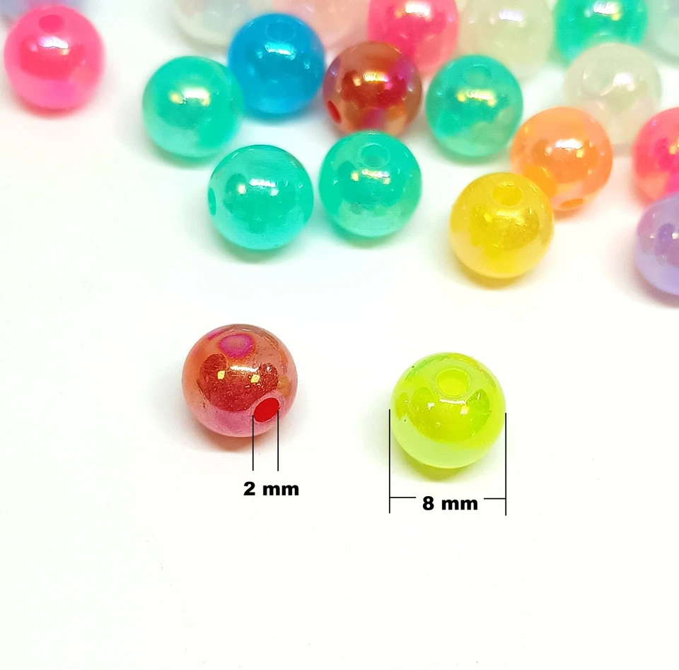 100pcs 8mm AB Coloured Acrylic Round Beads Rainbow Iridescent Jewellery Making - Image 2 of 3