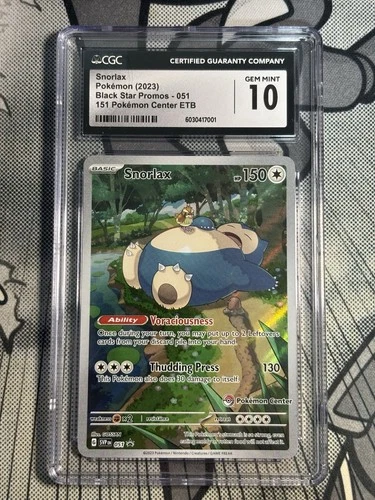 CGC 10 GEM MINT Snorlax 2023 Black Star Promos 151 Pokemon Center ETB 051 Card