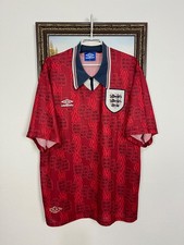 England Away football shirt 1993 Soccer Umbro Jersey Mens Trikot Red Size 2XL