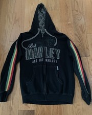 Bob Marley Full Zip Hoodie GET UP STAND UP Dub SIDE RASTA CATCH A FIRE Sz L