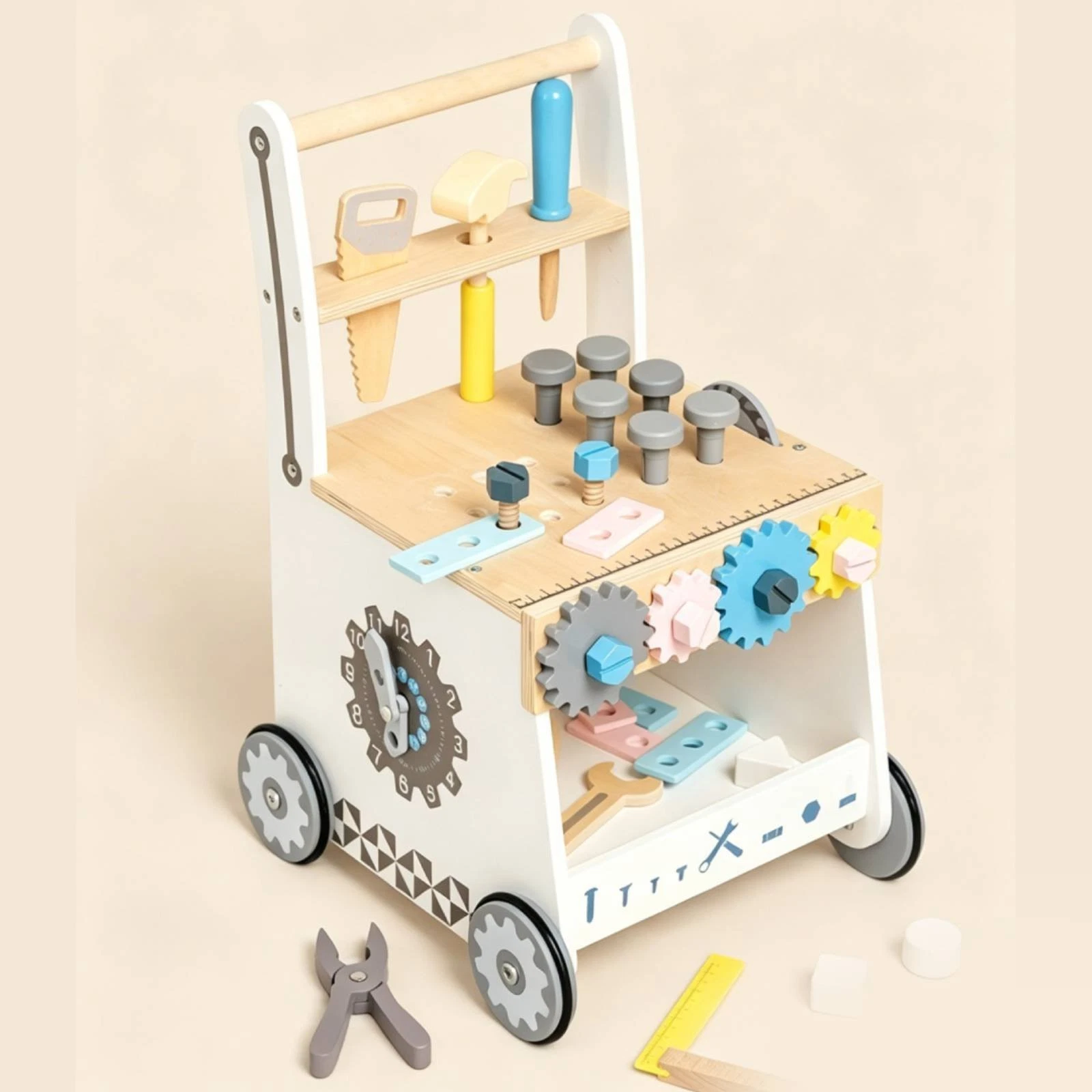 Tool Wagon Pusher Early Strolling Assist Educational Push Toy Storage Space