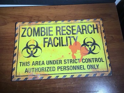 Zombie Research Facility Metal Caution & Safety Sign Yellow Black