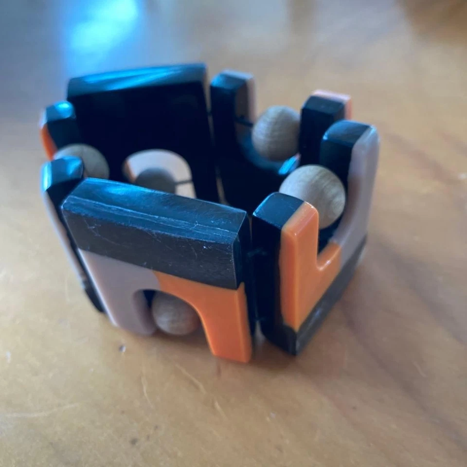 [EUC] MARNI Perle en bois résine épais noir orange gris : du JAPON - Photo 3/4