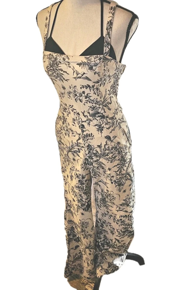 Macacão Maeve By Anthroplogie floral com tiras creme/preto perna larga feminino tamanho 6 - Imagem 2 de 4