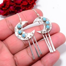 Larimar Gemstone 925 Sterling Silver Handmade Earring 2.34" E10314