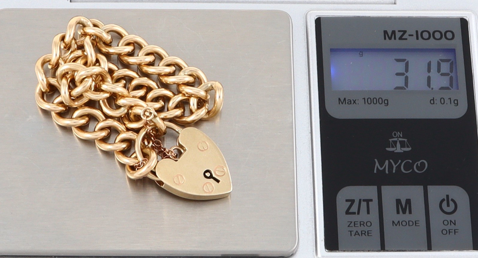 Vintage Solid 9Ct Gold 31.9g Curb Link Charm Bracelet With Padlock Clasp 7 5/8'' image 2