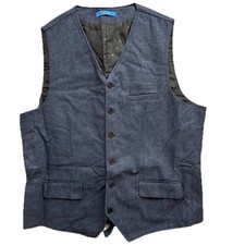 Blue Men  s tweed-style Suit Vest with a six-button closure Wool Blend Adjustable