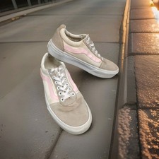Vans Old Skool 721356 White Gray Pink Stripe Canvas Platform Shoes Size Womens 9