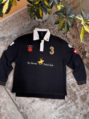 VTG St. Moritz 2009 Snow Polo Club Heavyweight Black Rugby Sweatshirt
