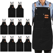 10PCS Canvas Aprons Cross Back Chef Cotton Aprons for Men Women w/ Large Pockets