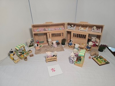 Melissa & Doug Fold and Go Wooden Stable Converted to Calico Critters Loaded