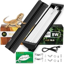T5 10.0 UVB Reptile Light Fixture Combo Kit 8W 12'', with UV Sensor Card
