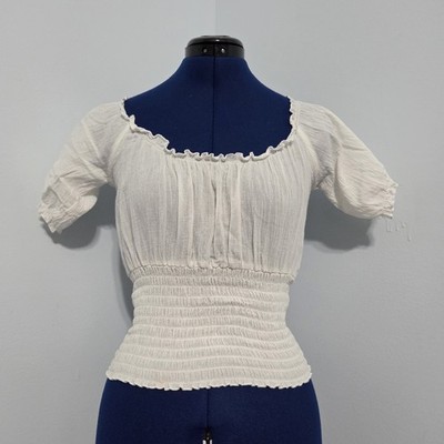 Venus Y2K White Cotton Peasant Top Size S