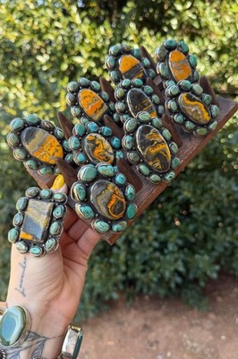 Boho Jewelry Big Bumble Bee Jasper w/ Turquoise Rings