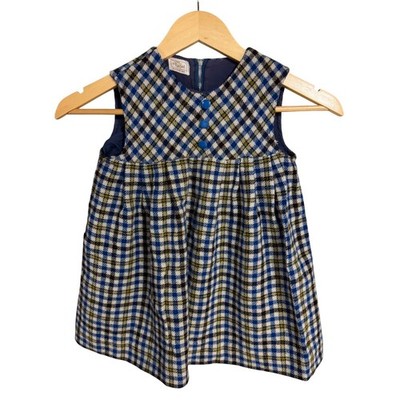 Vintage Little Miss Brent Montgomery Ward Plaid Jumper Dress Blue Green Kids