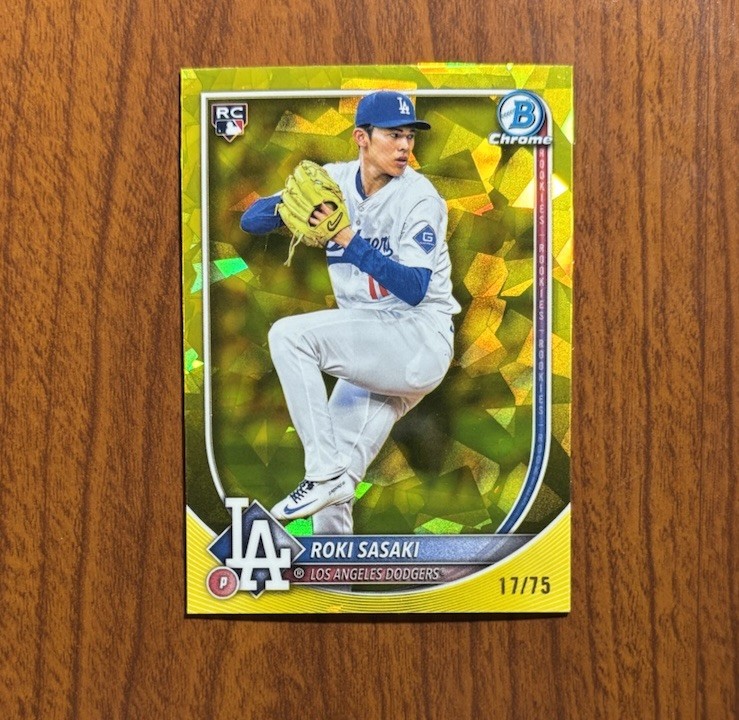 2025 Bowman Chrome Sapphire #12 Roki Sasaki Yellow Refractor Rookie /75 Dodgers