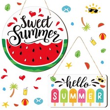 2 Pcs Hello Summer Sign Rustic Wood Decor Sweet Summer Sign Front Door Decoratio