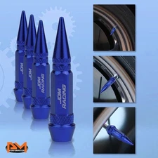 4 Pcs Blue Aluminum Tires Stem Caps 60mm Spiked Lug Nug Wheel Air Valve Cover