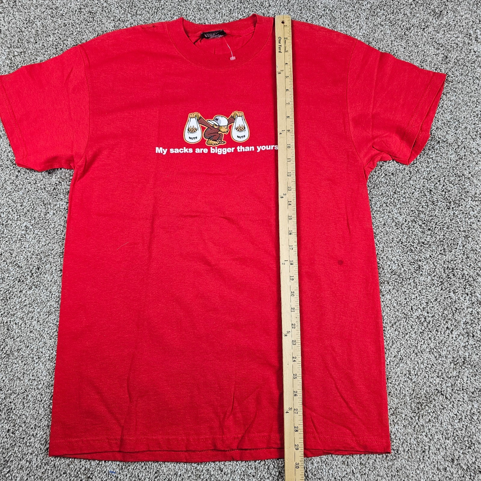 Vintage ODM Shirt Mens Medium Red My Sacks Are Bigger Y2K Peanut Monkey Funny